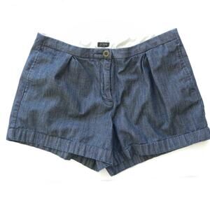 J Crew Chambray Shorts Cuffed Pleated Navy Blue
